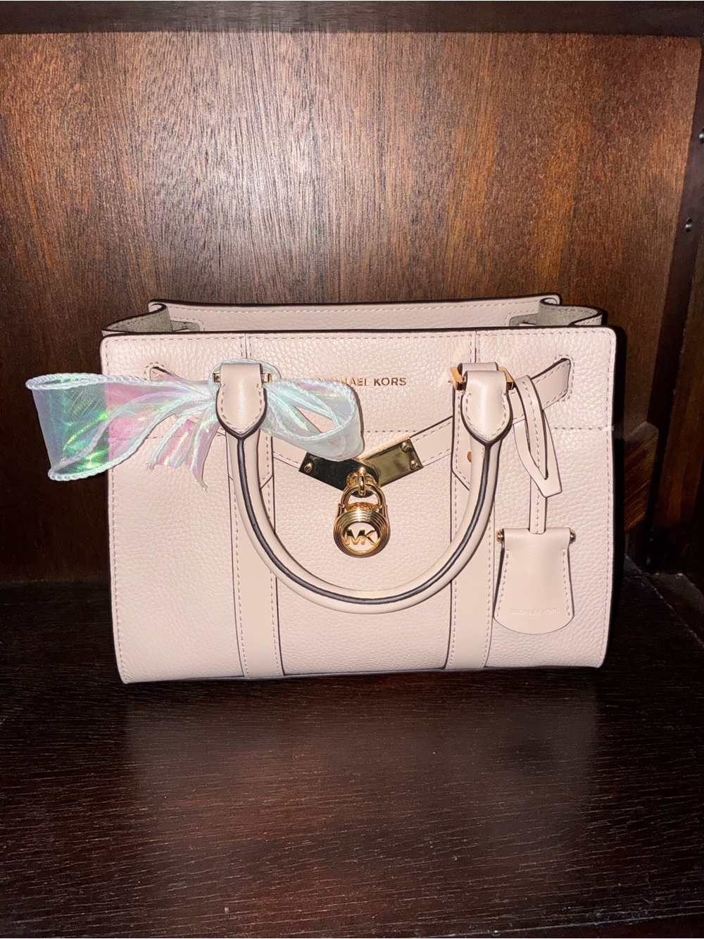 Michael Kors Pink Leather Nouveau Hamilton Small Satchel with Gold Hardware